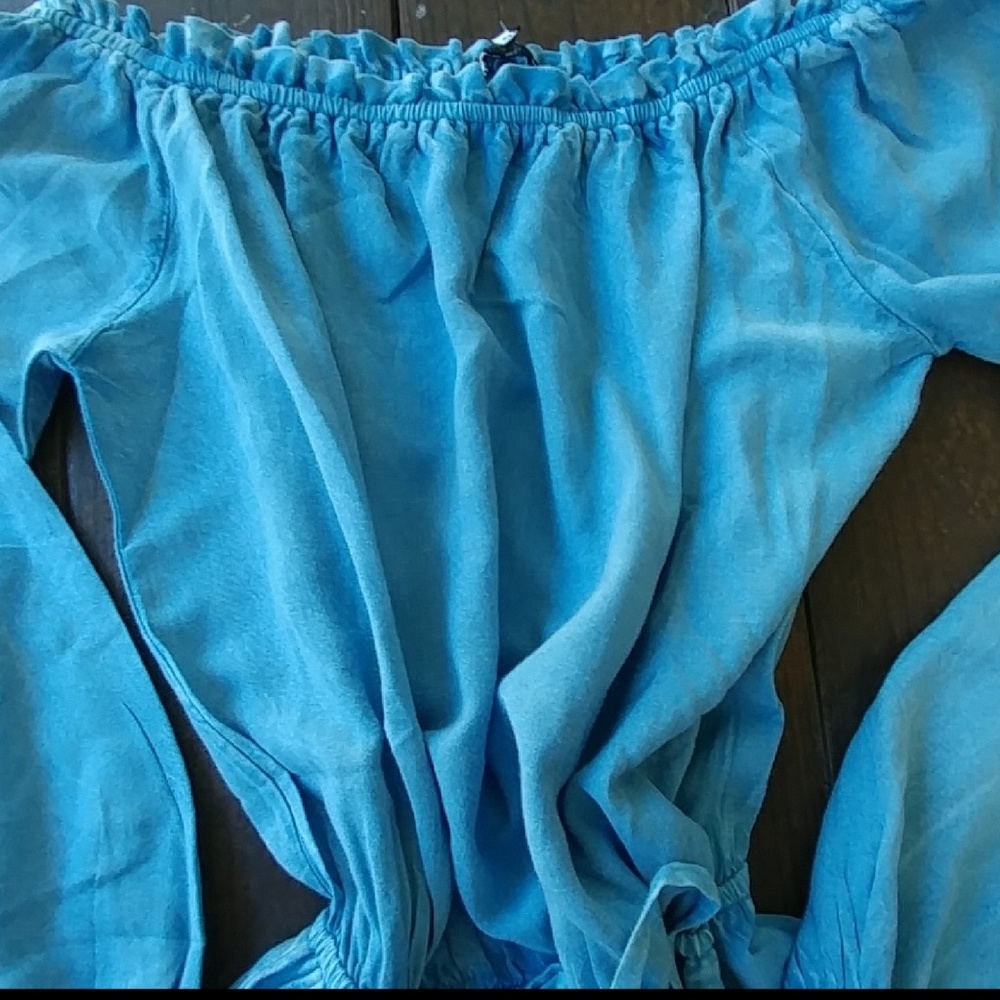 Chambray jumpsuit romper off the shoulder - Picture 3 of 6