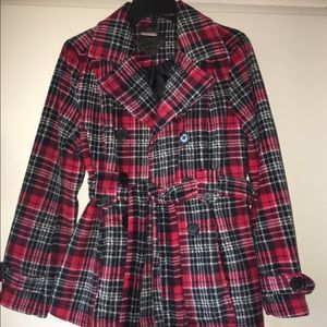 Plaid Belted Red black Trench Jacket