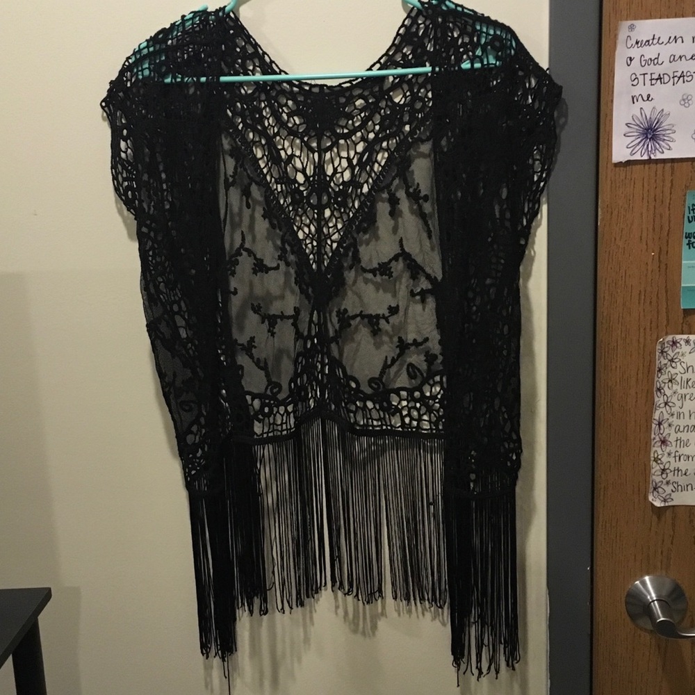 Lace and fringe kimono