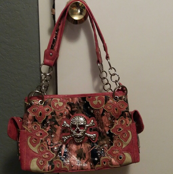 Handbags - Leather Skull pink camo conceal and carry handbag