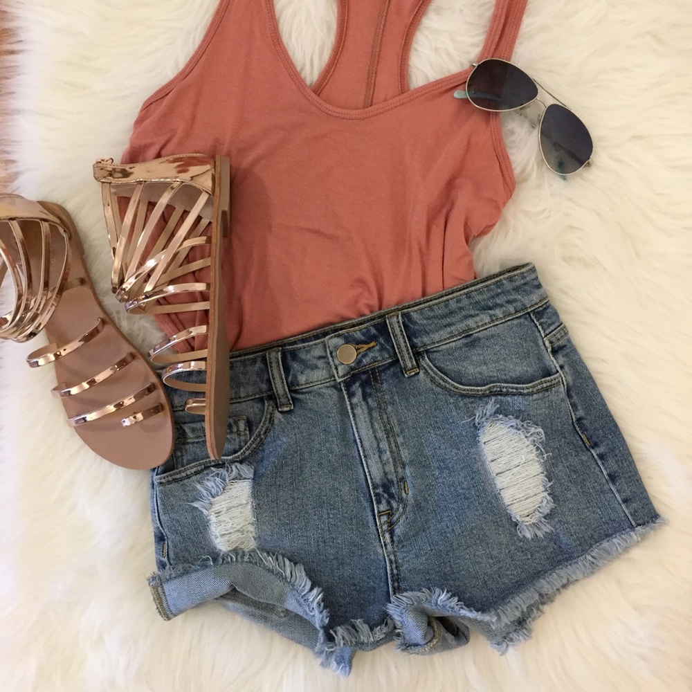 The Courtney High Rise Frayed Denim Shorts - Picture 8 of 8