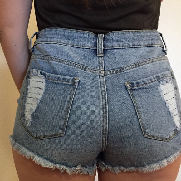 The Courtney High Rise Frayed Denim Shorts - Picture 6 of 8