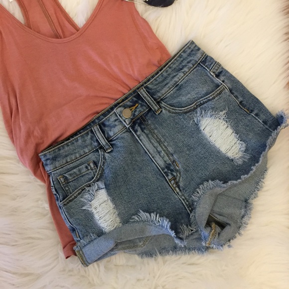 The Courtney High Rise Frayed Denim Shorts - Picture 7 of 8