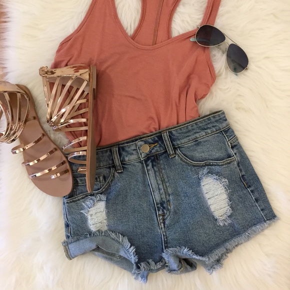 The Courtney High Rise Frayed Denim Shorts - Picture 8 of 8