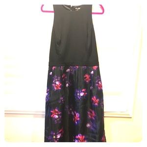 Long scoop neck black and floral dress