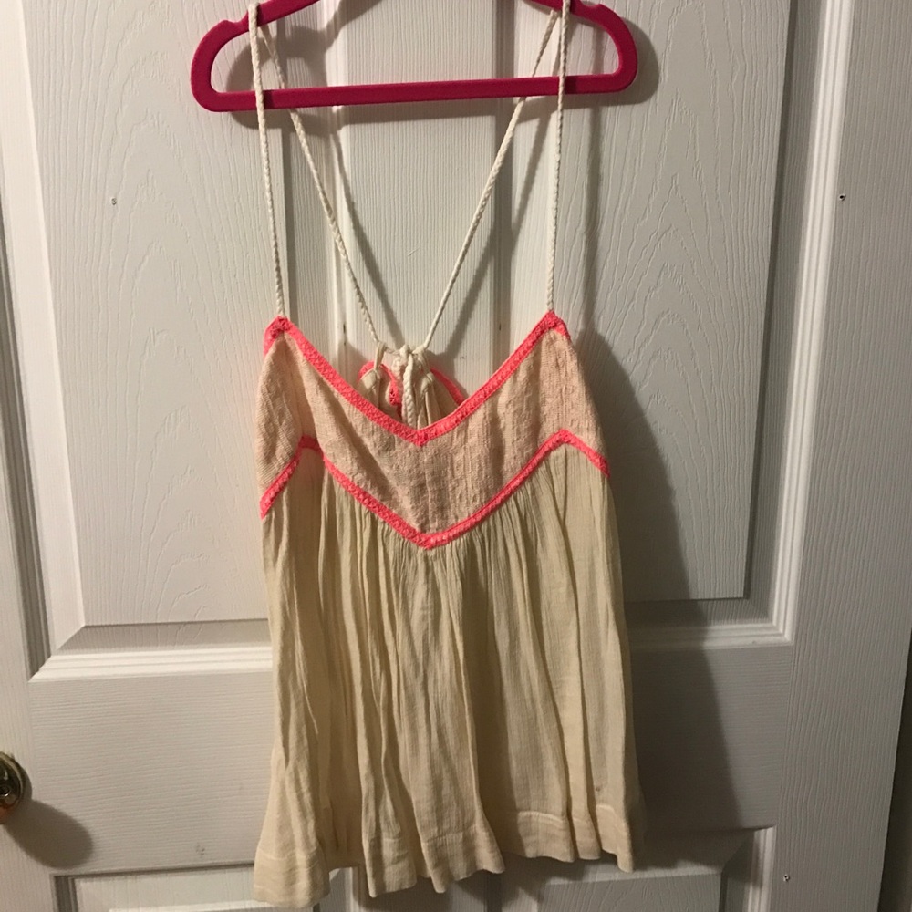 American eagle Off white and pink flowy top
