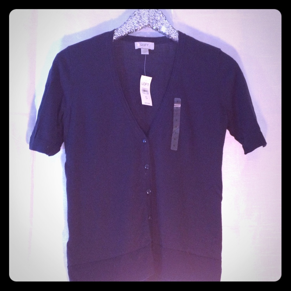 LOFT Navy Short Sleeved V-Neck Cardigan
