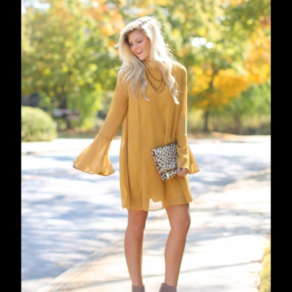 NWOT Yellow Bell Sleeve Dress
