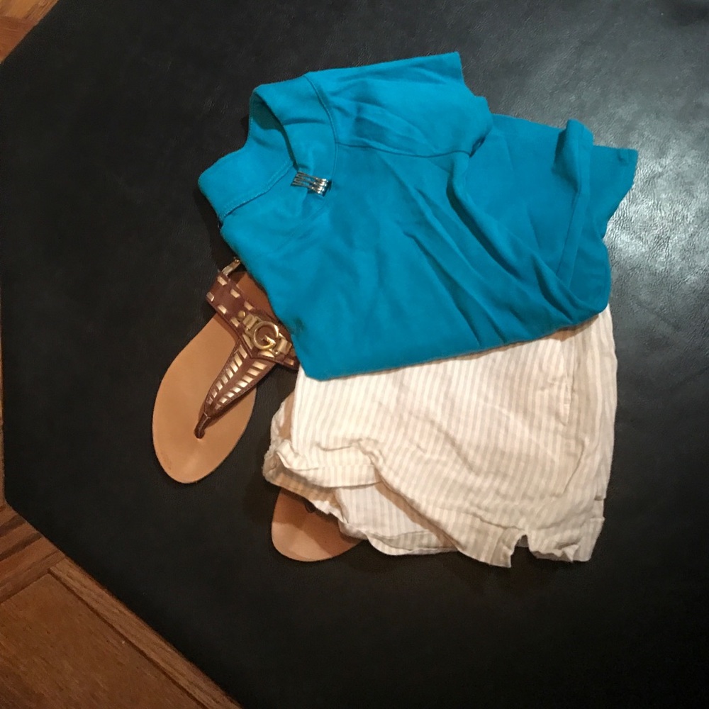 Blue shirt with silver accent buckle