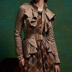 Anthropologie Elevenses Taupe Ruffle Belt Jacket 6