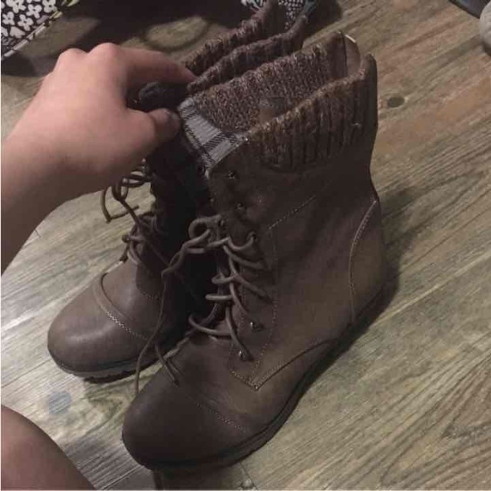Brown combat boots