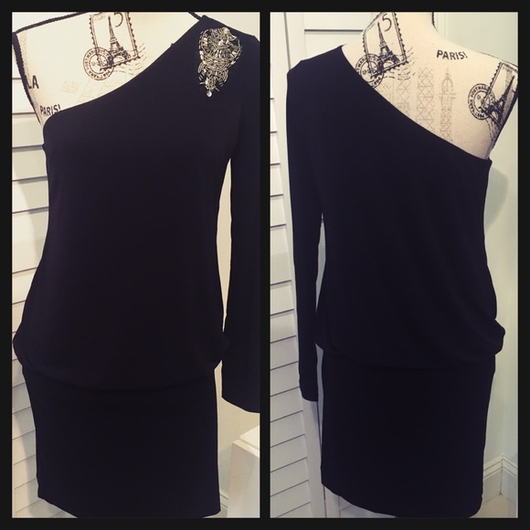 NTW Black One Shoulder long sleeve mini dress - Picture 5 of 8