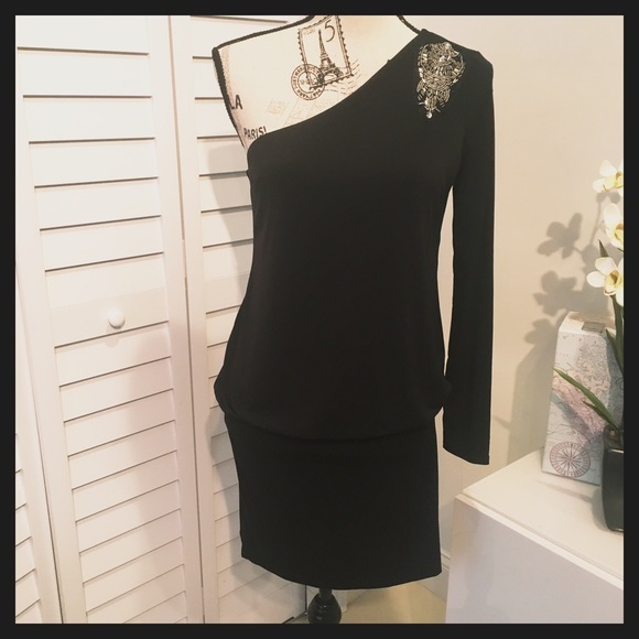 NTW Black One Shoulder long sleeve mini dress - Picture 7 of 8