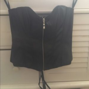 Black Faux Leather Zipper Corset