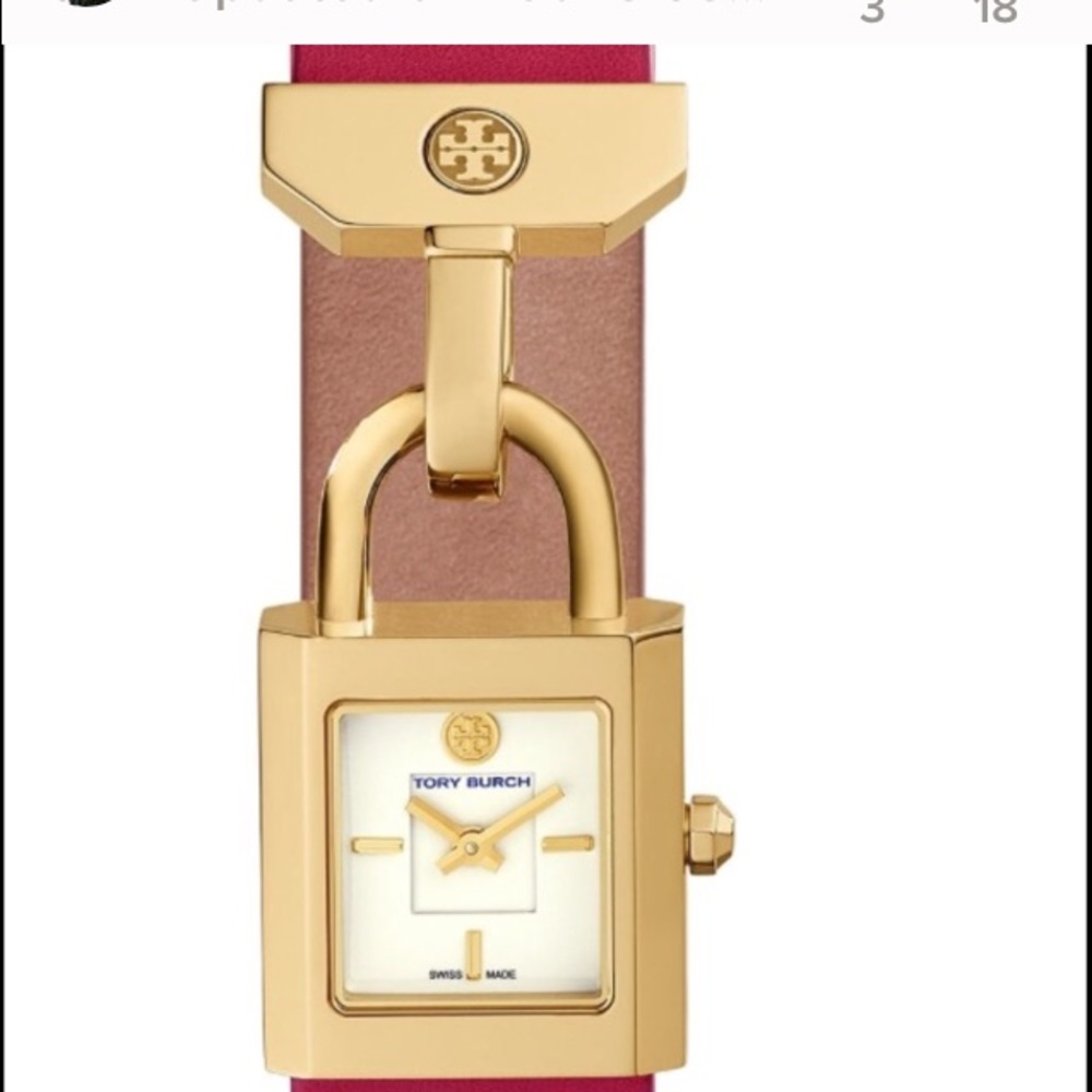 SURREY WATCH, RED LEATHER/GOLD-TONE, 22 X 23.5 MM