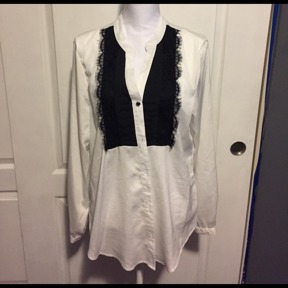 Black and white tuxedo style blouse