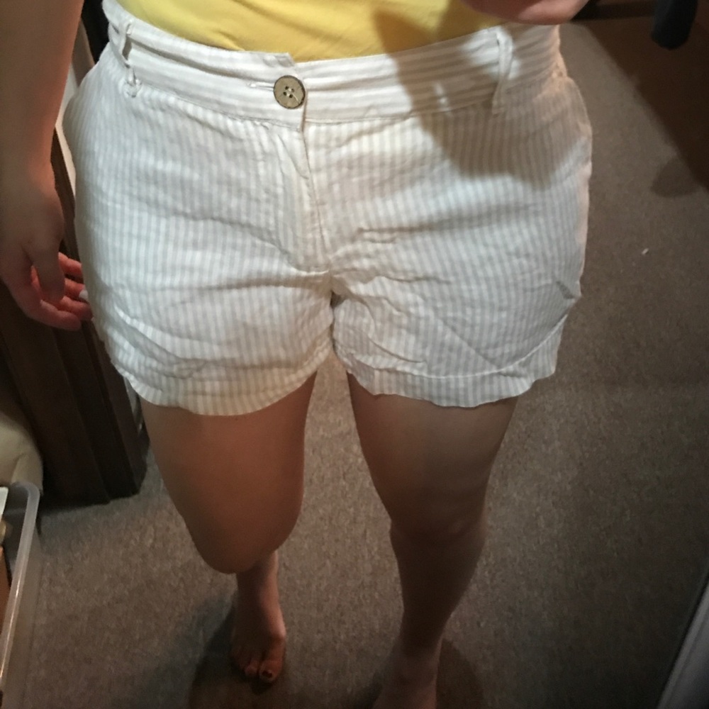 Cream and white striped shorts