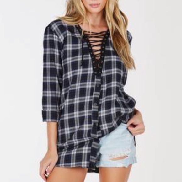 Forever 21 Tops - Plaid Lace Up Top