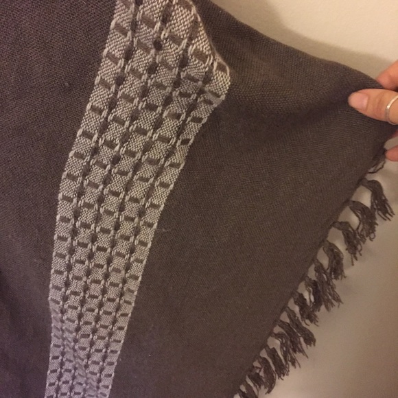 Olive Green Gray Fringe Knit Poncho - Picture 3 of 4