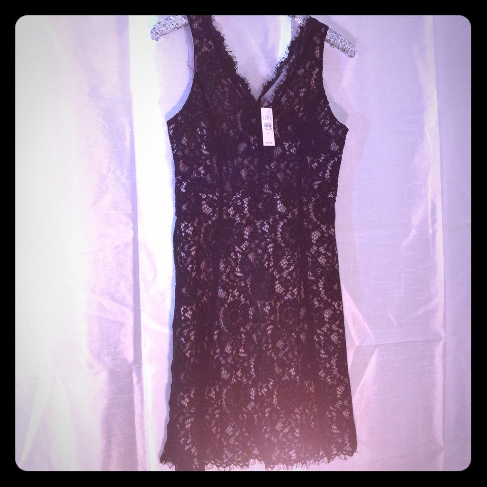LOFT Black Lace V-Neck Dress