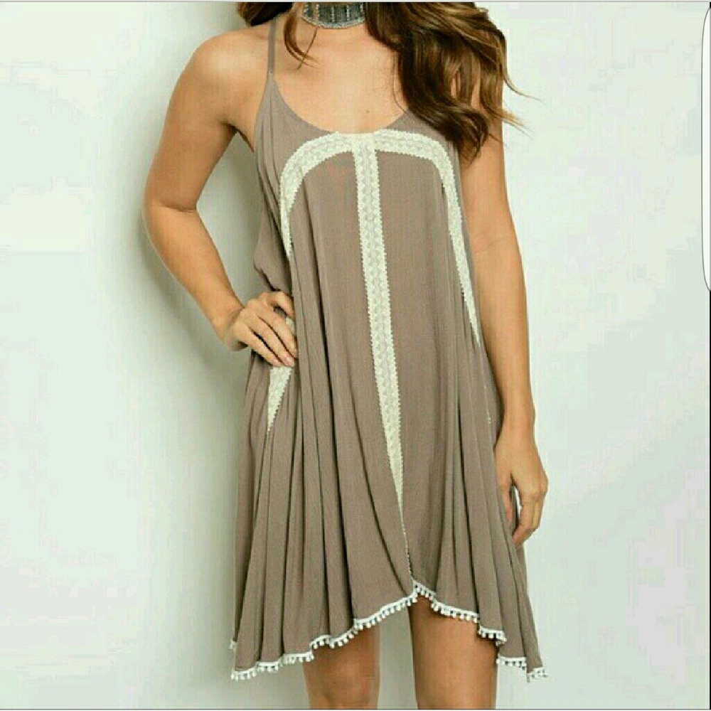 Taupe Crochet Print Dress.