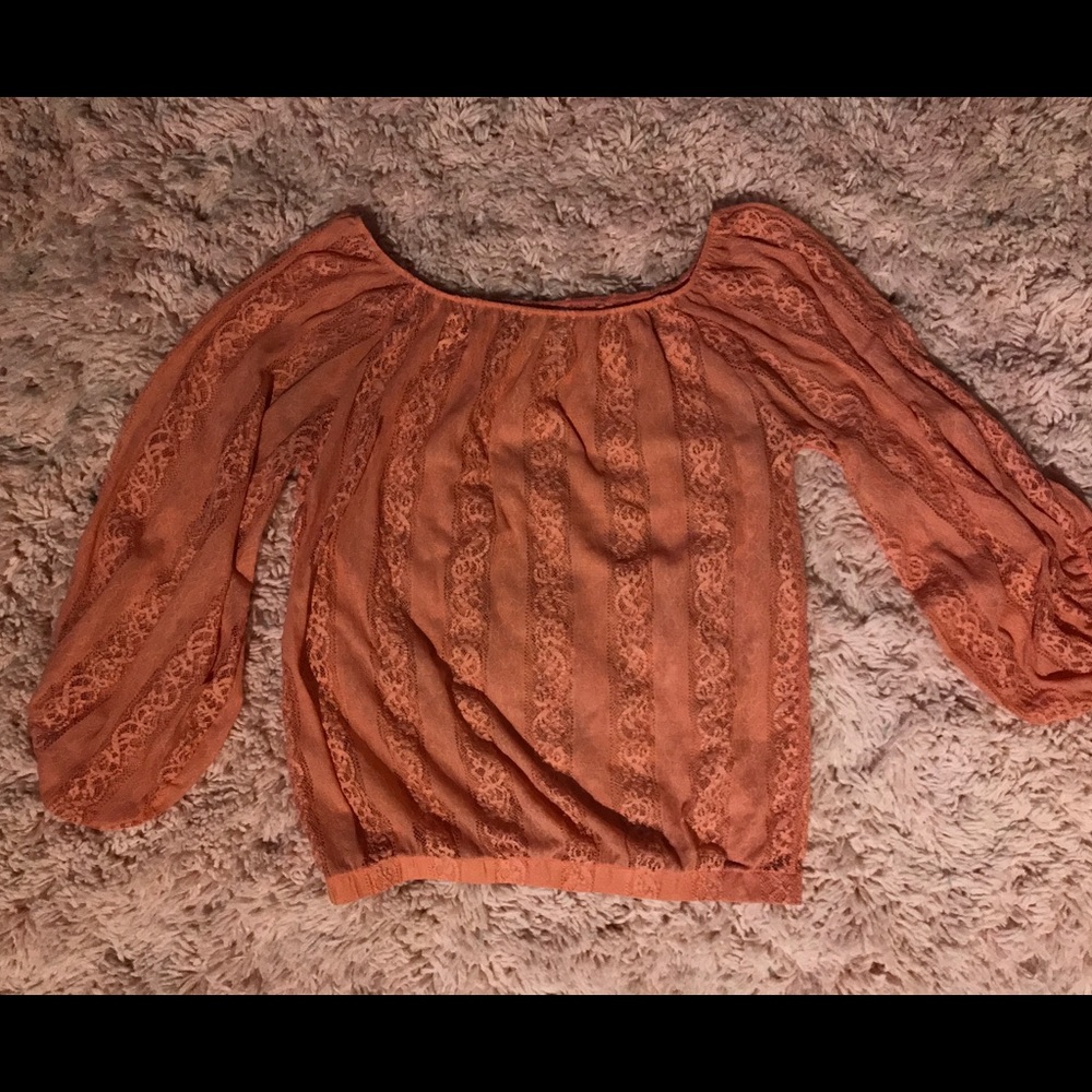 Coral lace off the shoulder blouse