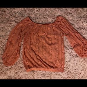 Coral lace off the shoulder blouse
