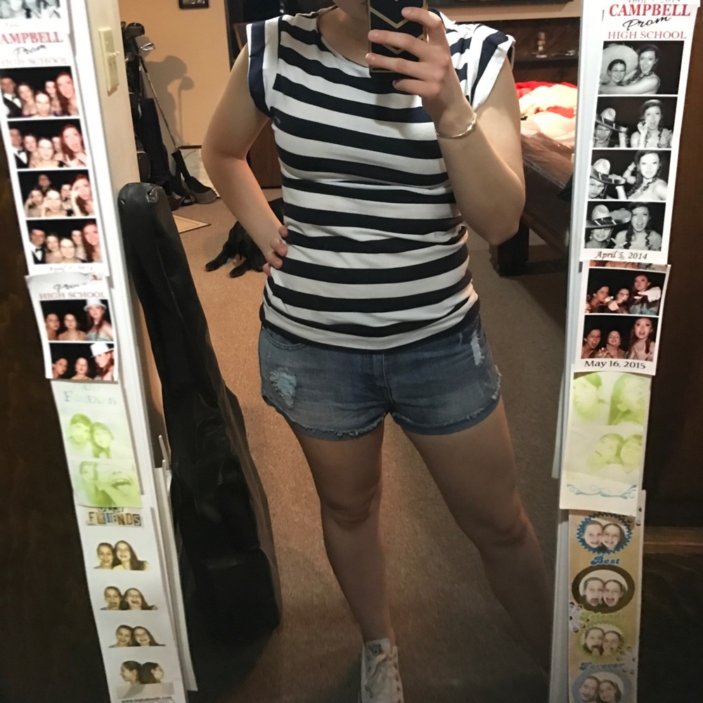 Navy and white striped top 😊