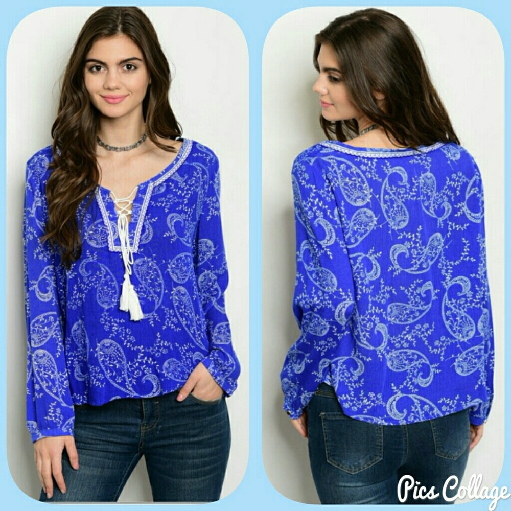 Cobalt Paisley Boho Blouse