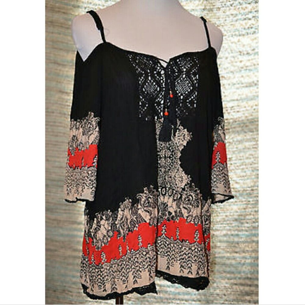 Angie Boho Festival Off Crochet Top Size 2XL