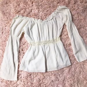 White shoulder top with lace detail