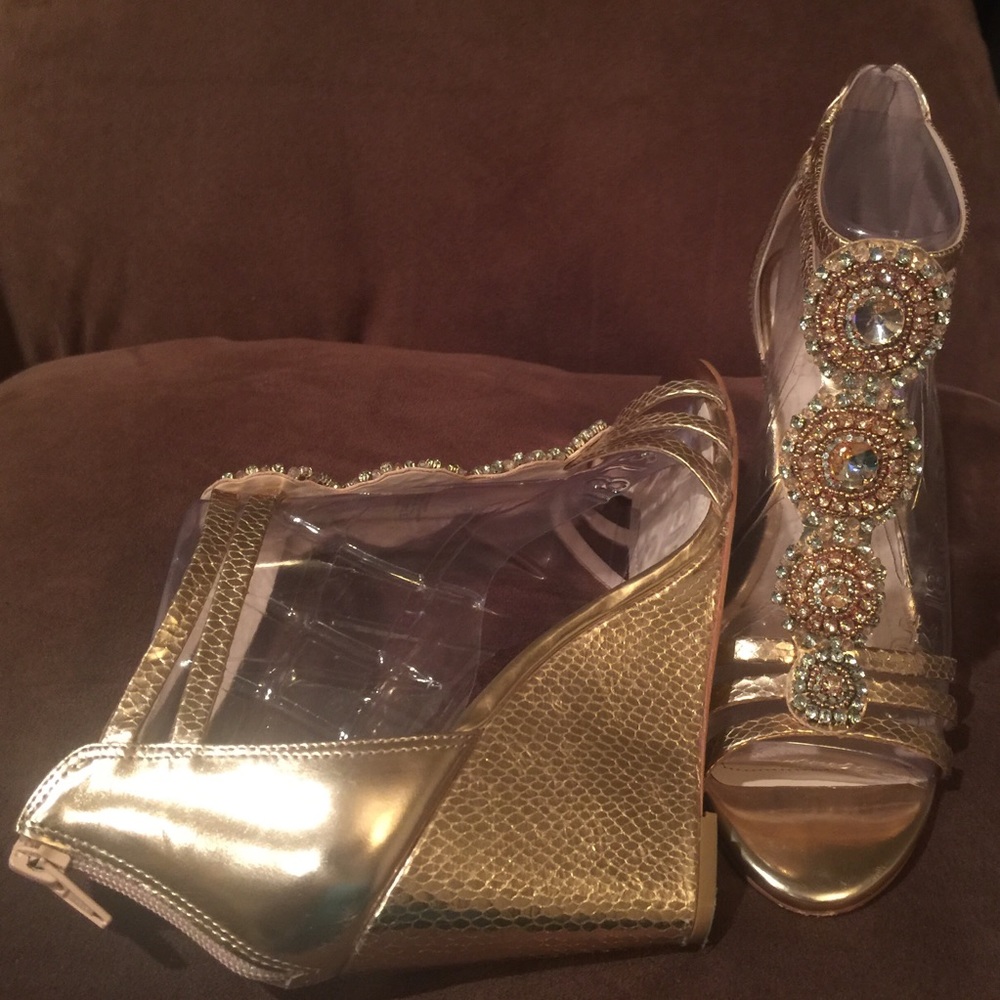 Vince Camuto Zimily Rose Gold Jeweled wedge heel