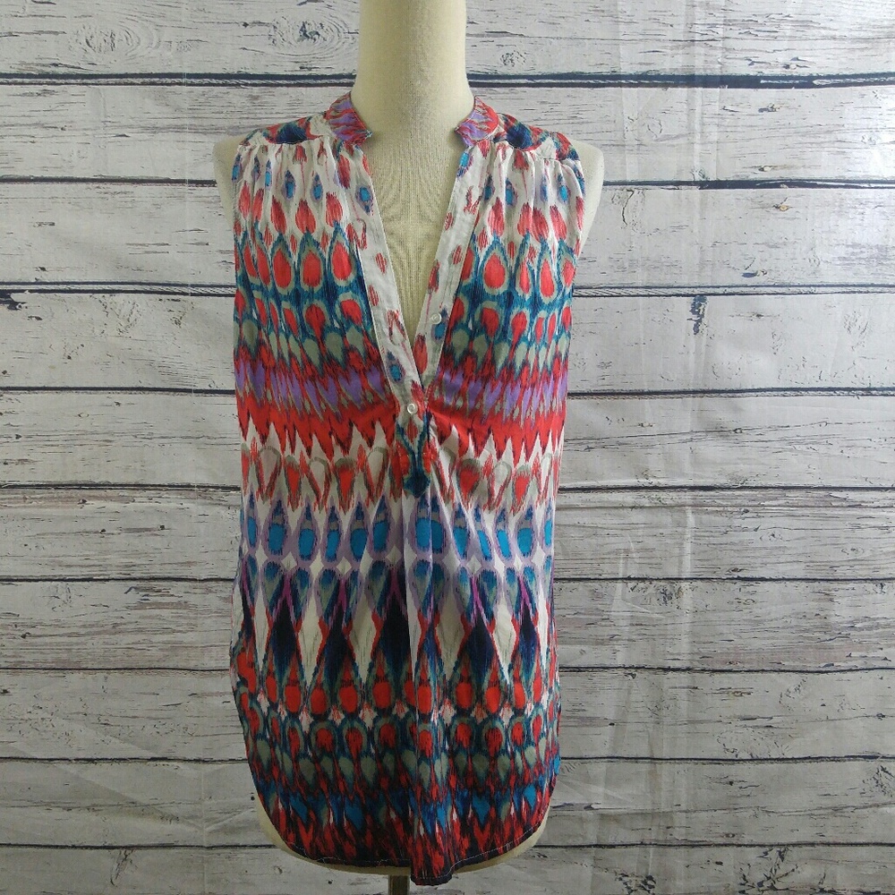 Market & Spruce Coval Ikat Med Top Tank Teal Red - Picture 2 of 4