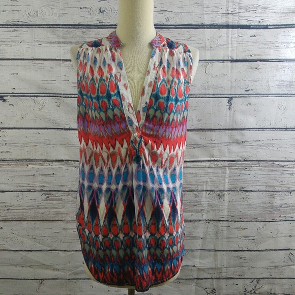 Market & Spruce Coval Ikat Med Top Tank Teal Red - Picture 2 of 4