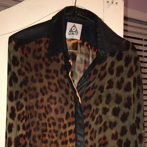 UNIF black and brown leopard button down blouse