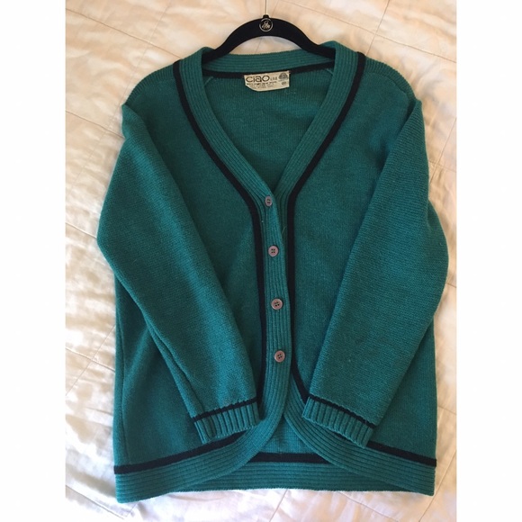 Vintage teal cardigan sweater - Picture 2 of 5