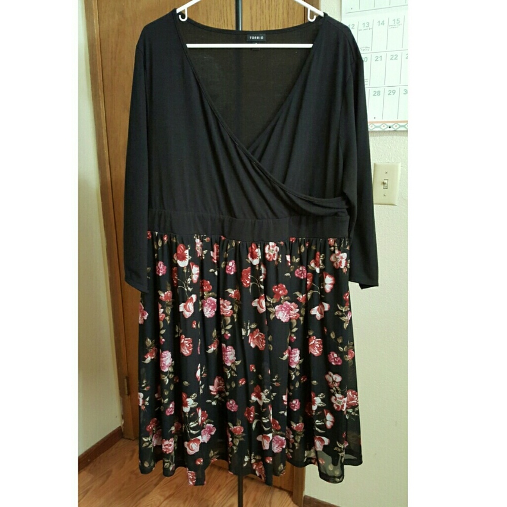 Torrid black and floral wrap dress