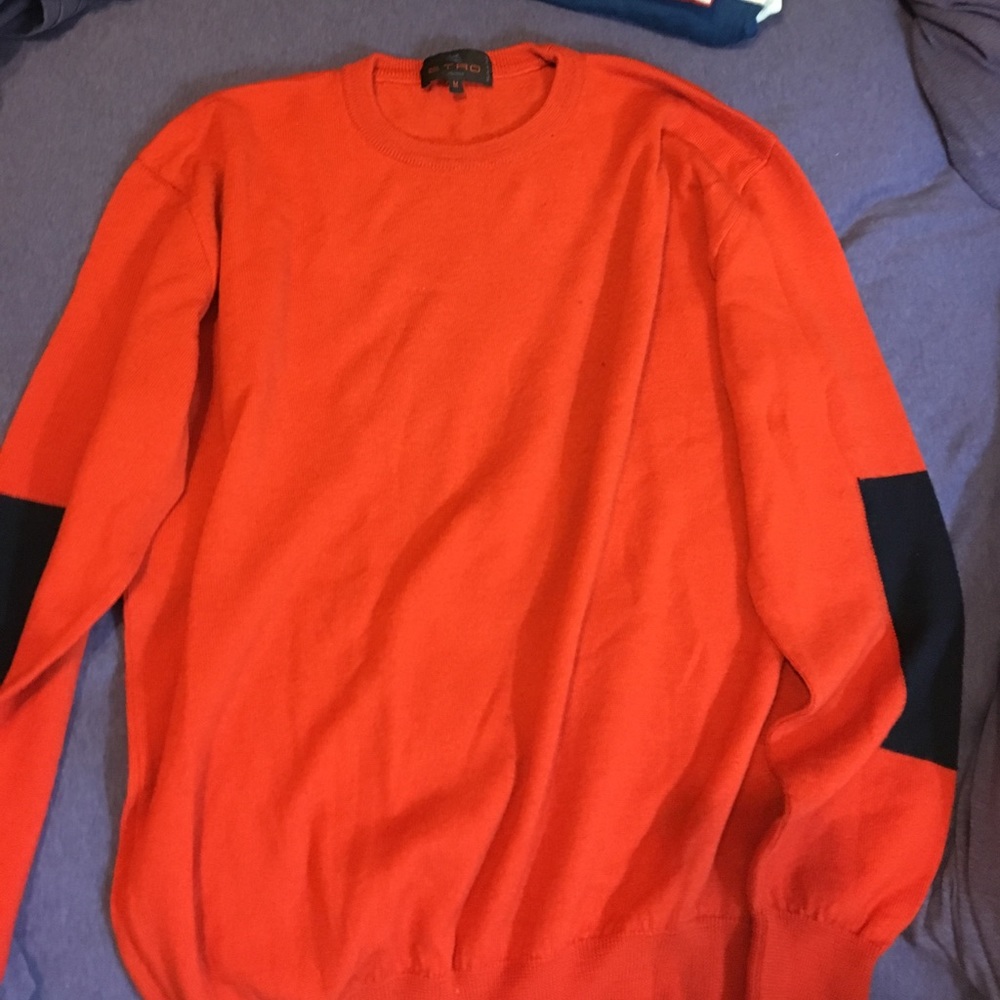 Etro orange sweater - black elbow square patches