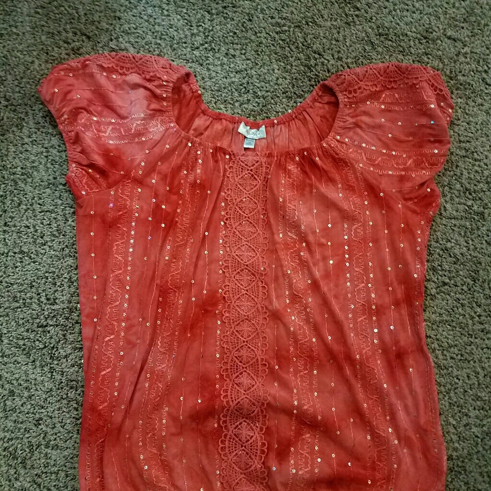 dress barn plus size top with sequins and crochet