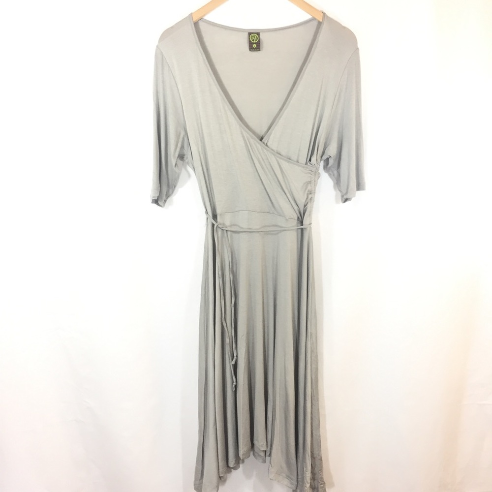24/7 Grey Jersey Faux Wrap Dress