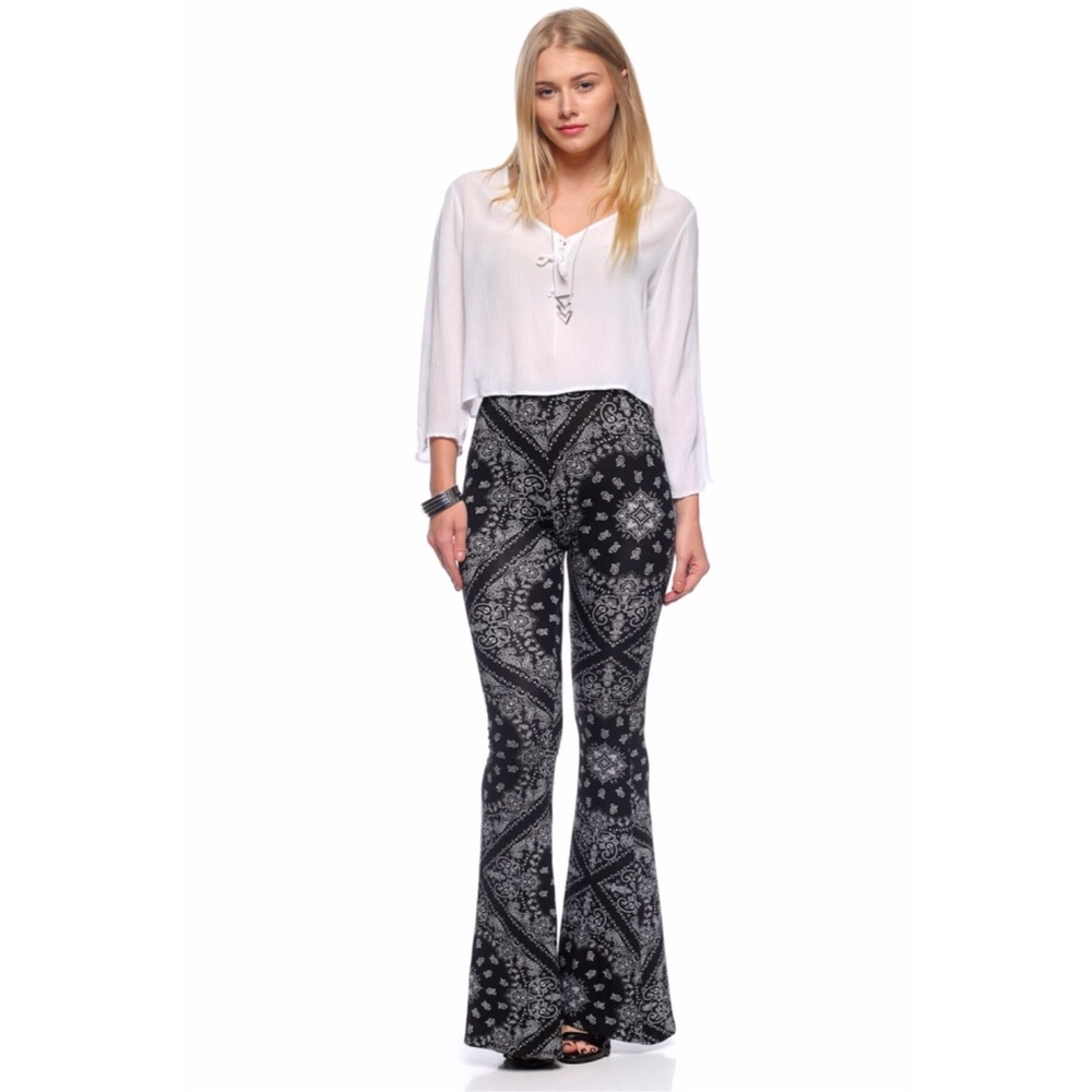 LAST ONE! Black & White Boho Festival Bell Bottoms - Picture 2 of 4