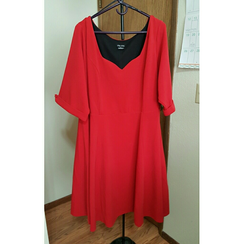 3/4 sleeved red fit and flare dress