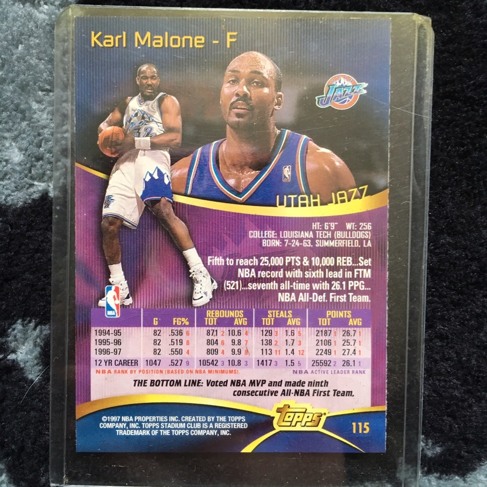Karl Malone Utah Jazz Topps 1997 Basketball Card Collectible