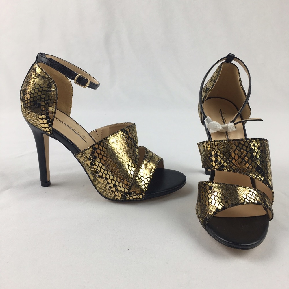 New Shoedazzle Annakay Gold & Black Metallic Heels