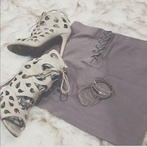 Stone Color Skirt with Lace Up Details