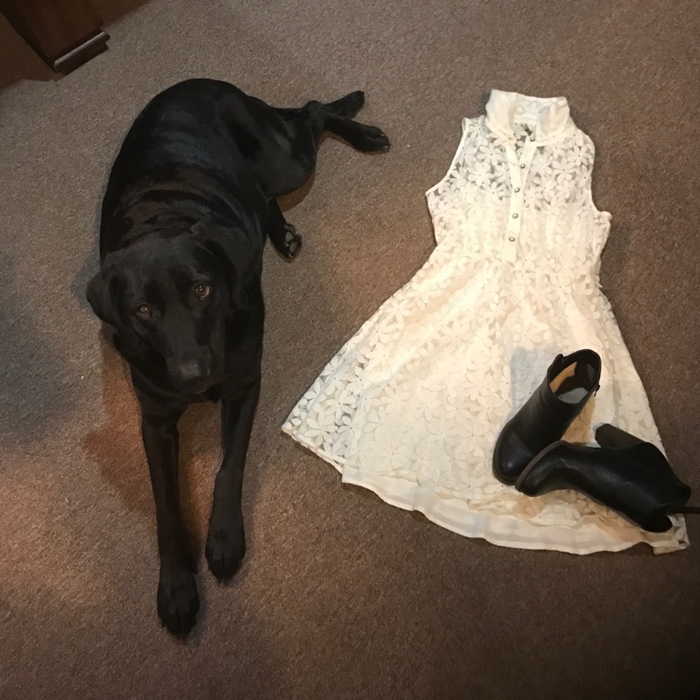 White lace dress, lined underneath