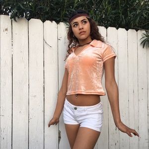 Peach Velvet Collared Top