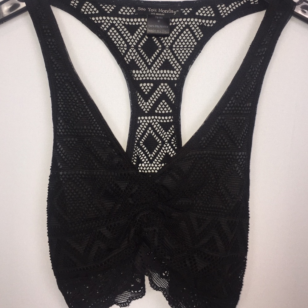 see you monday racerback black aztec lace bralette