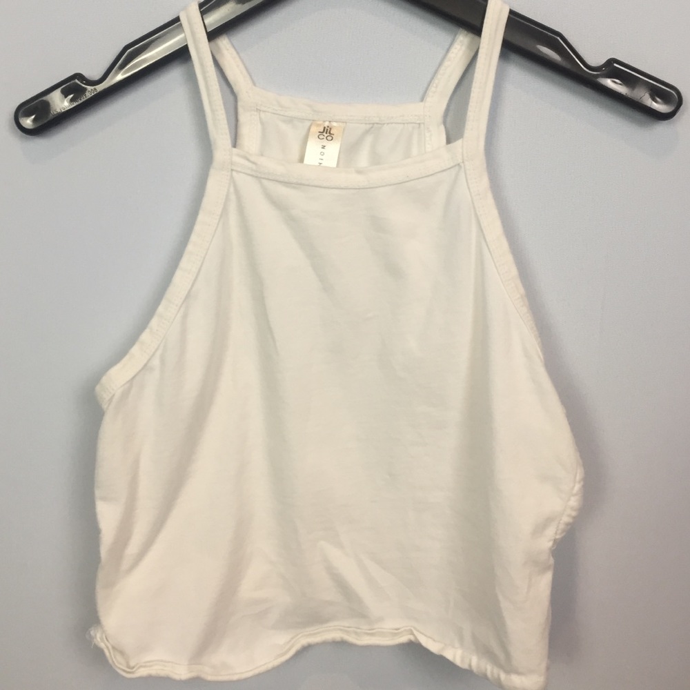 white halter crop top with side cutouts