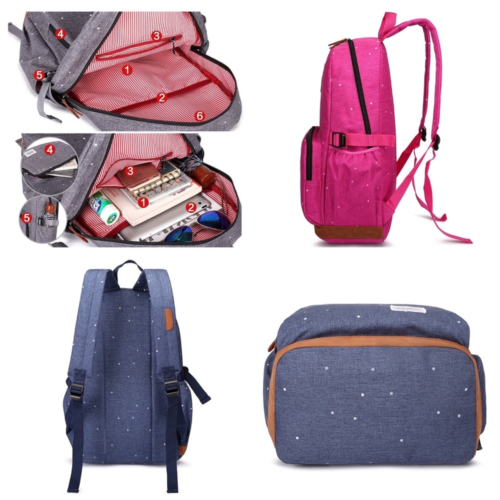 💜LastOne each Color‼️Canvas Polka Dot Backpack - Picture 3 of 5